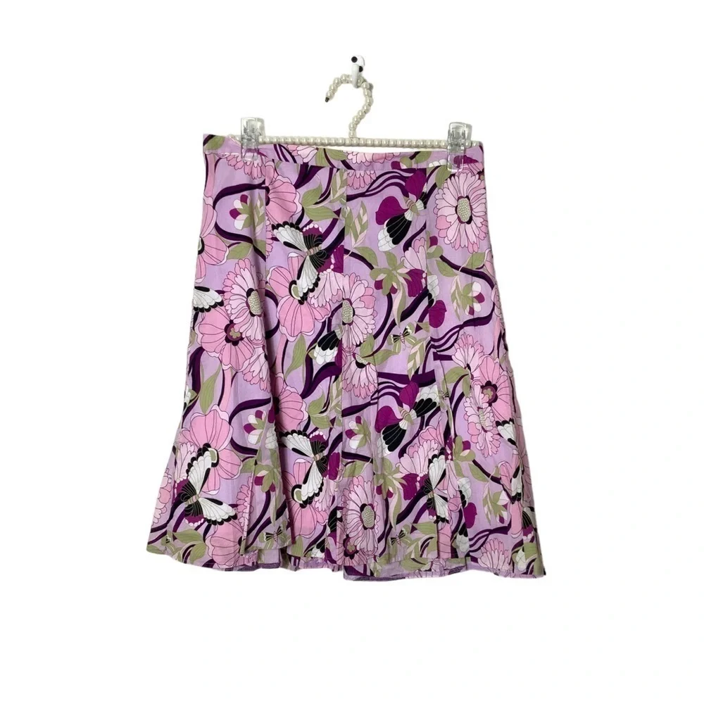 Vintage 90s Byerwear skirt skater abstract floral pink A line knee 8 cotton - Picture 3 of 6